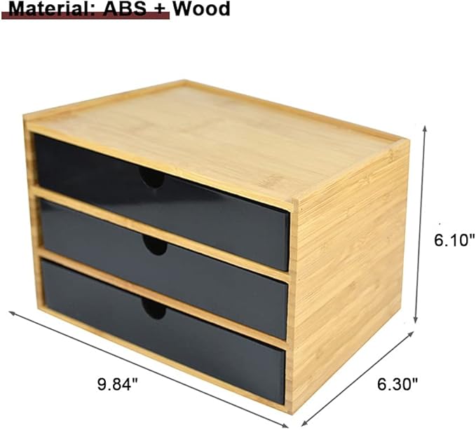 WAYUTO 3-Tier Bamboo Desktop Organizer Simple Wooden Tabletop Storage Organization Box Multi-Scene Drawer Units for Home Bathroom Office Black 3-Drawer