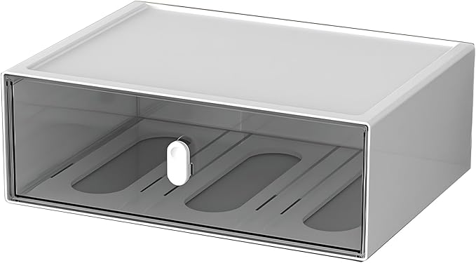 Desktop Storage Drawers, Plastic Desk Organizer with 1 Large Drawer, Modular Stackable Toolbox Units for Office Stationary, Makeup Container, Bathroom Countertop (1 Tall Layer, White & Clear)