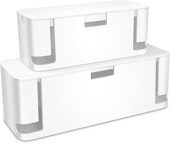 ZhiYo Cable Management Box White, 2Pack Cord Organizer Box - Extra Large and Medium Size, Cord Hider Box to Conceal Power Strips on Desk or Floor, Made from Electrically Safe ABS Material