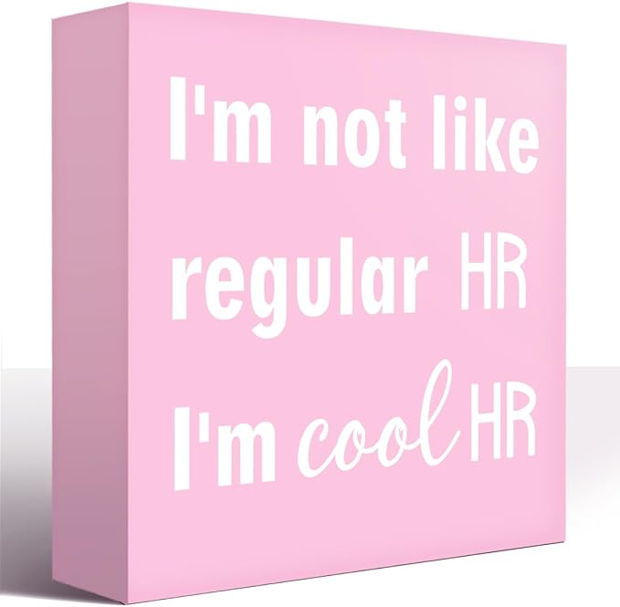 LVQHI Playful Pink Wooden Block Sign, I'm Not Like Regular HR I'm Cool HR Professional Gift, Trendy Office Humor Desk Decor, Workplace Motivation Decor 5"L x 5"W x 1.2"H