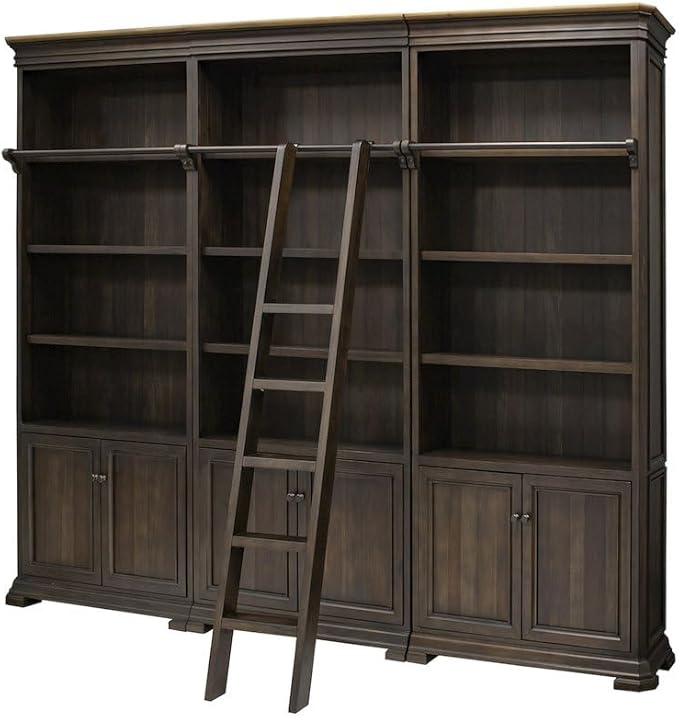 Martin Furniture Sonoma Executive Brown Executive Bookcasem Wall Storage with Wooden Ladder, Shelving Unit, Large Library Furniture, Sturdy Home Office Display Suite