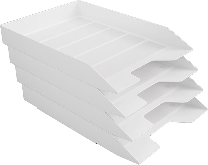 Acrimet 4 Tier Paper Organizer Letter Tray - Plastic Stackable Desk File Organizer, Front Load Paper Sorter Organizer for Letter/A4 Office File Folder Holder - White