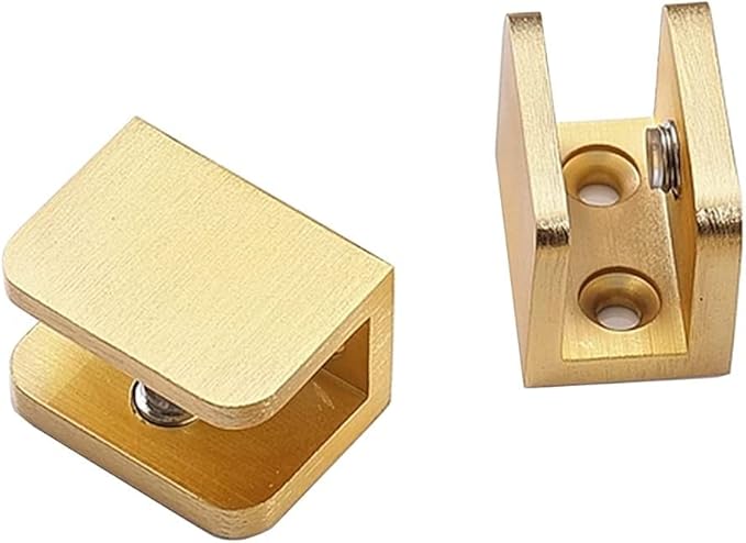 LukLoy 10 Pack Gold Glass Clamp Brackets (10-12mm) - No-Drill Glass Holder, Secure Anti-Slip Grip