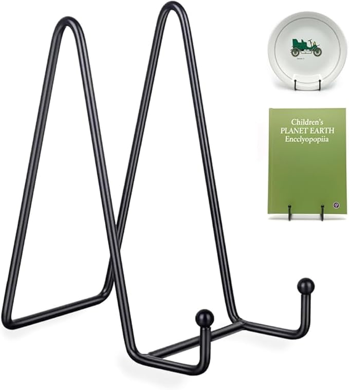 KINGDOM SOLUTIONS 4" 2-Pack Metal Stands Black – Book Stand – Sturdy Plate Holder for Art, Pictures, Books, Frames, and Decorative Displays