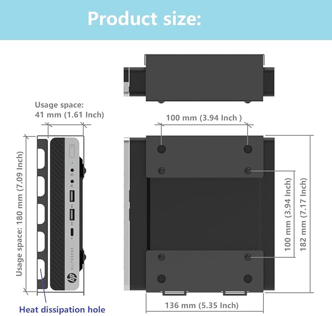 JINGCHENGMEI Wall Mount Compatible with HP EliteDesk, ProDesk, Mini Desktops - Steel Mount for Wall, Under Desk or VESA