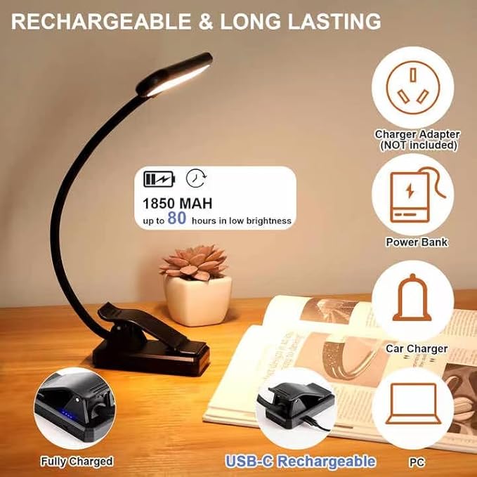 4 Pack 28 LED Music Stand Lights, Eye Caring Clip-on Piano Light, Blue Light Blocking, USB-C Rechargeable, 4 Color x 3 Brightness, Ideal for Musician, Piano, Sheet Music, Orchestra, Guitar
