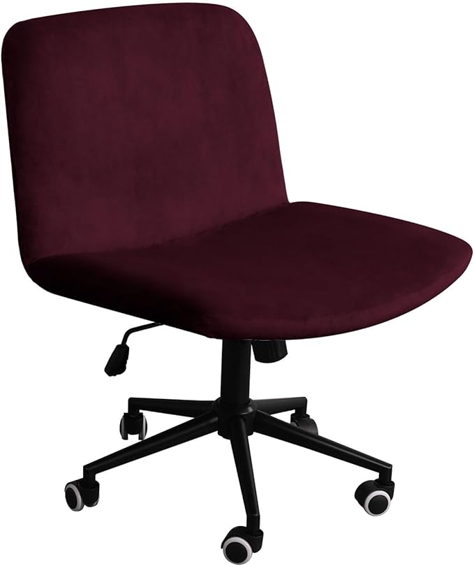 NICEEC Criss Cross Chair Cover Armless Office Dorm Desk Chair Covers Vanity Chair Covers Computer Mid Back Wide Seat Chair Without Arms Protector Spandex Stretch Slipcover WineRed(No Chair Only Cover)