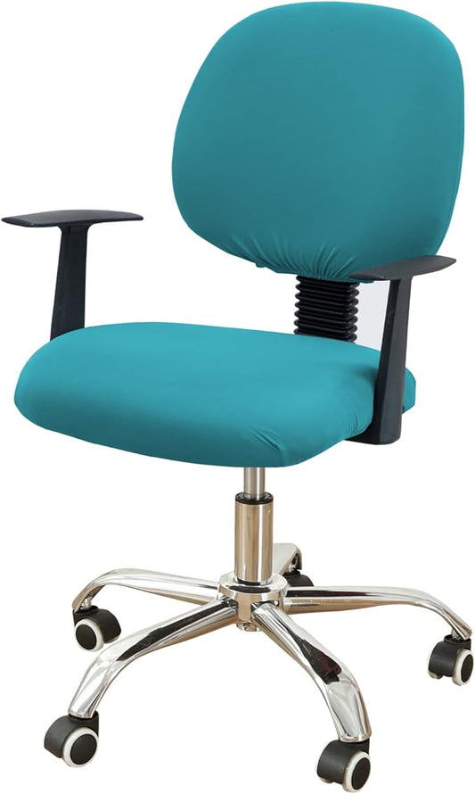 MIFXIN Stretch Computer Office Chair Cover 2 Piece Elastic Slipcovers Stretchy Washable Chair Furniture Protector for Rotating Computer Chairs, Only Covers, NO Chair (Bright Blue)