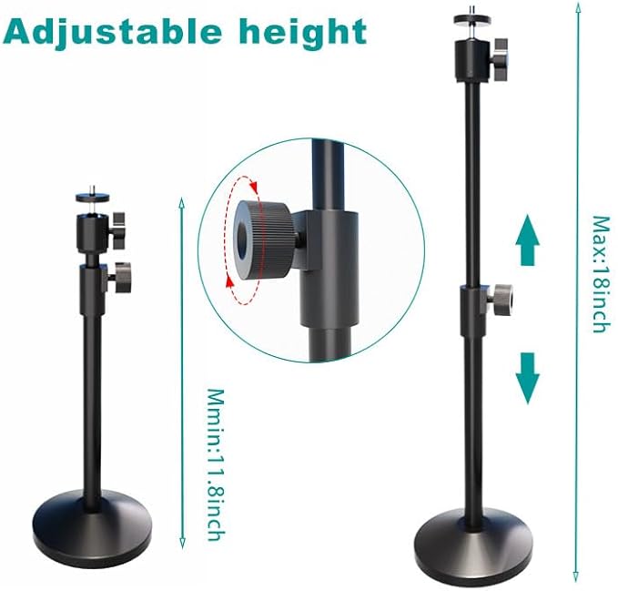 Webcam Stand with Phone Holder, Extendable Desktops Tripod Camera Stand Mount for Logitech Webcam C922 C930e C920S C920 C615 C960 C920x BRIO 4K NexiGo N60, Ring Light, GoPro, with 1/4" Thread
