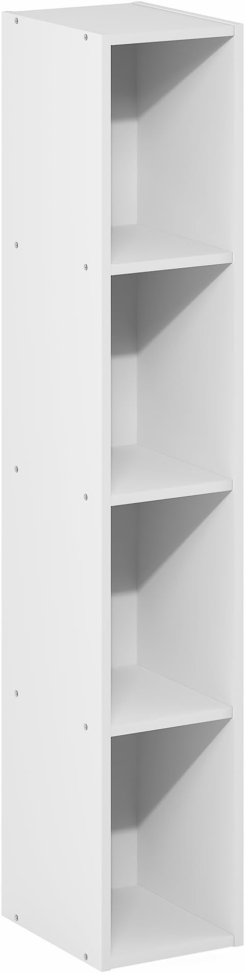 Furinno Fulda Book Shelf, 4-Tier Narrow Bookshelf, Standing Bookcase with 8-in Width Storage Shelf, 9.3 x 7.9 x 41.6, for Organization and Storage, for Living Room, Bedroom, Home Office, White