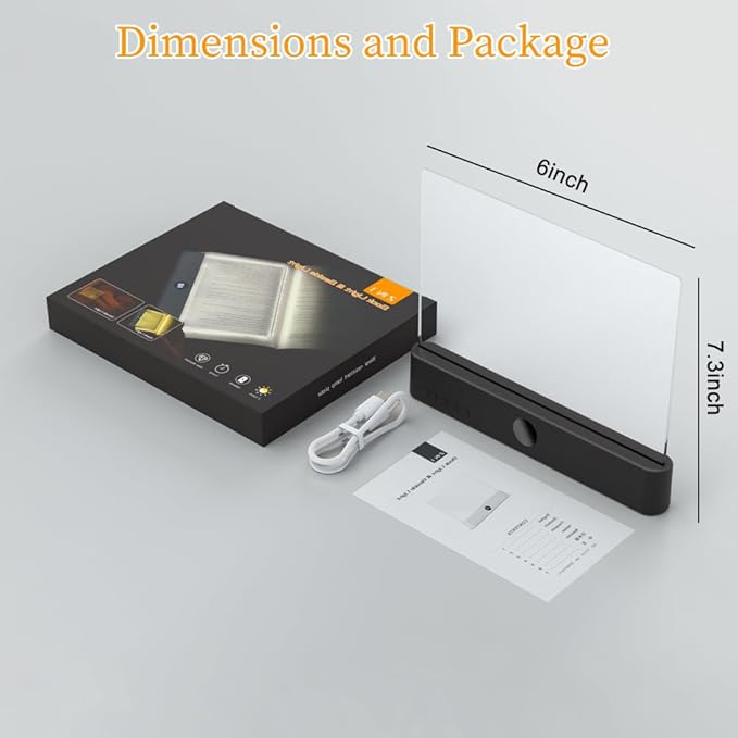 Book Light, Rechargeable Clear LED Flat Book Lights for Reading in Bed at Night with 3 Colors & Timer, Dimmable Panel Plate Book Lamp Full Page Light, Bookish Gifts for Women Readers Kids Book Lovers