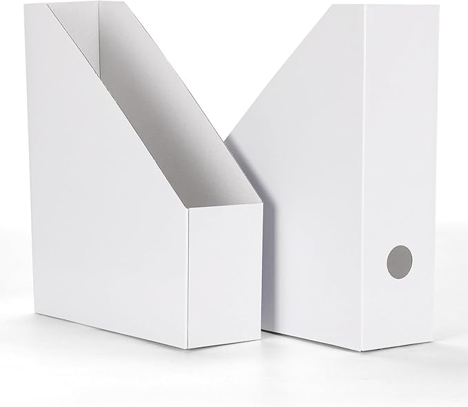 EXYGLO 12 Pack White Magazine File Holder, Cardboard Magazine Rack with Label, Foldable Storage Organizer Box for Book, Documents, 9.9x3.3x12 Inches