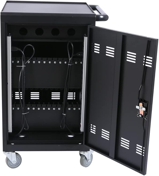 36-Bay Mobile Laptop Cart & Chromebook Charging Station - Heavy-Duty Locking Cabinet for 17" Screens, Laptop Storage Rack for Multiple Laptops/Tablet, Ideal for Schools, Offices, Hospitals (Black)