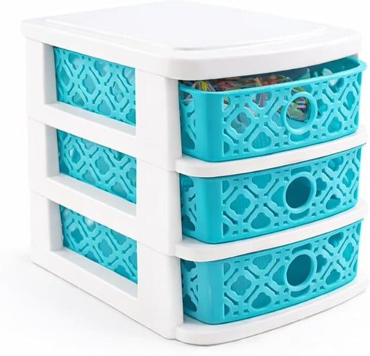 3 Drawer Basket Weave Mini Plastic Organizer Makeup HBA Cosmetics Arts & Crafts Desktop Stationary (Teal)