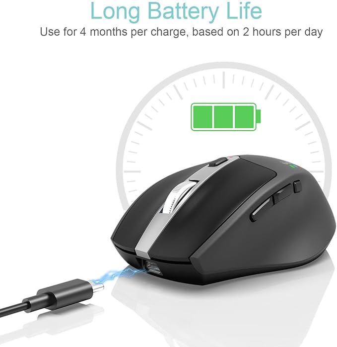 Arteck Multi-Device Wireless Bluetooth Mouse Ergonomic Silent Clicking Backward Forward for Desktop PC Laptop Mac iPad Build in Rechargeable Battery