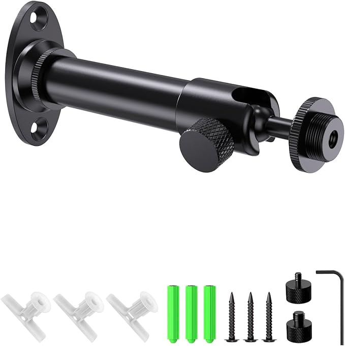 Microphone Wall Mount Bracket with Swivel Mini Ball Head, Mic Wall Mount Flange Base, 5/8" to 3/8" & 1/4" Mic Stand Adapter, Extension Tube Kit - Compatible with Camera, Microphones, Lights, Webcam