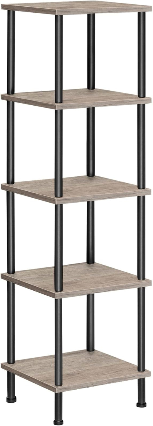 HOOBRO 5-Tier Corner Shelf Stand, Corner Square Rack Display Shelf, Tall Storage Rack Plant Stand, Bookcase for Small Spaces, Living Room, Home Office, Kitchen, Greige and Black BG50CJ01