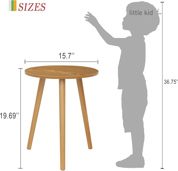 AWASEN Round Side Table, Small End Table for Living Room, Modern Accent Coffee Side Table with Solid Wood Legs for Small Space, Easy Assembly, Brown