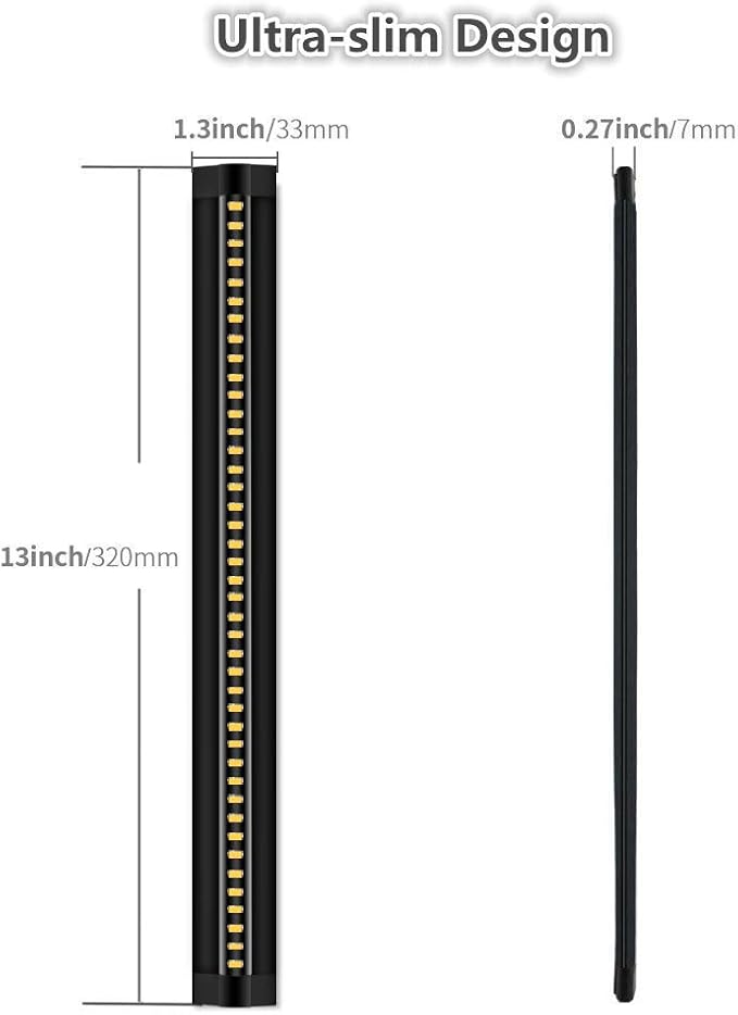 inShareplus 13inch LED Under Cabinet Lighting, Dimmable Light, Warm White 4500K, CRI90+, 450Lumens, DC 12V Ultra Thin Under Counter Kitchen Lights for Kitchen, Shelf, Cupboard, Black, 1 Pack