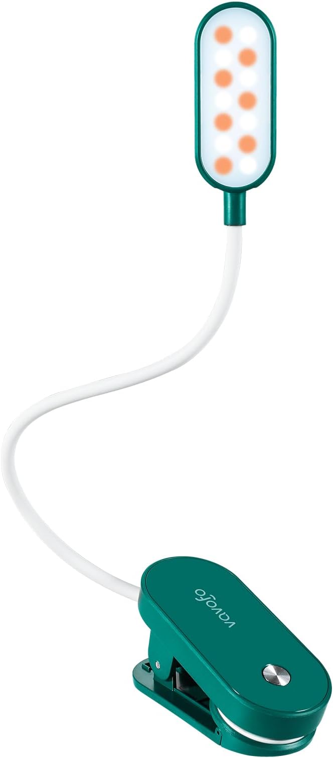 VAVOFO Rechargeable Book Light, 14 LEDs Eye Care Clip On Amber Reading Light for Bookworms Reading in Bed with 9 Colors 9 Brightness (Dark Green)
