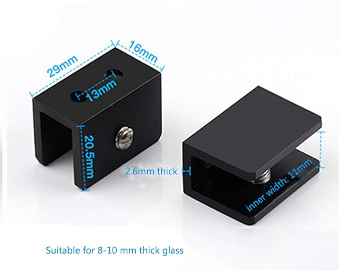 Kyien Pack of 8 Aluminum Alloy Square Glass Shelf Clamp Clip Holder Support Bracket (C: Suitable for 8-10 mm Thick Glass)