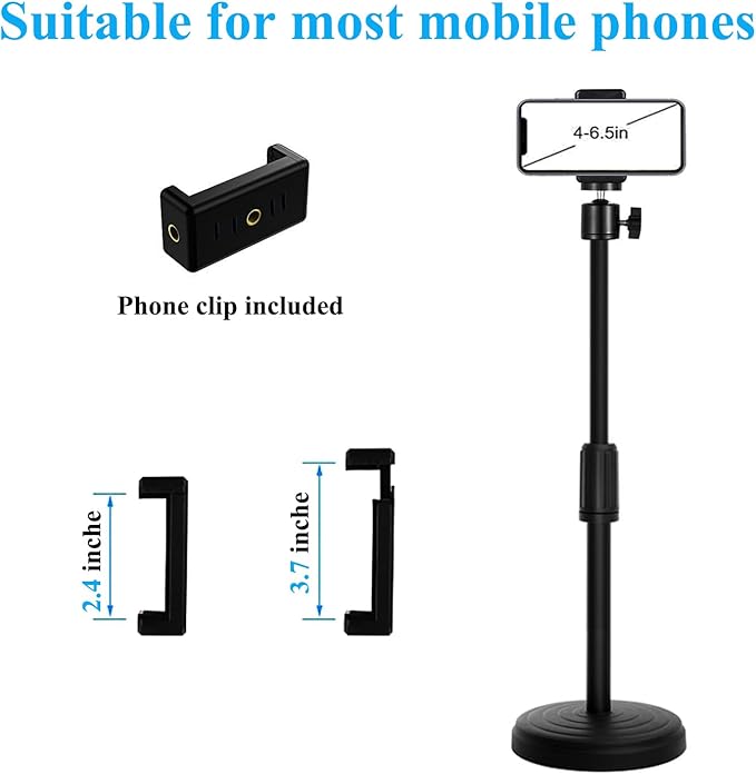 Webcam Stand with Phone Holder, Adjustable Height Desk Camera Mount for Logitech C920 C922 C925e C930e, 1/4" Threaded Desktop Tripod Stand for Live Streaming, Video Conferencing, Online Classes