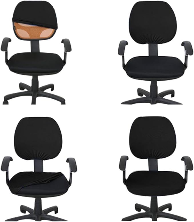 MIFXIN Computer Office Chair Cover Stretch Slipcover 2 Piece Soft Elastic Non-Slip Desk Chair Seat Covers Protector, Only Cover, NO Chair (Black)