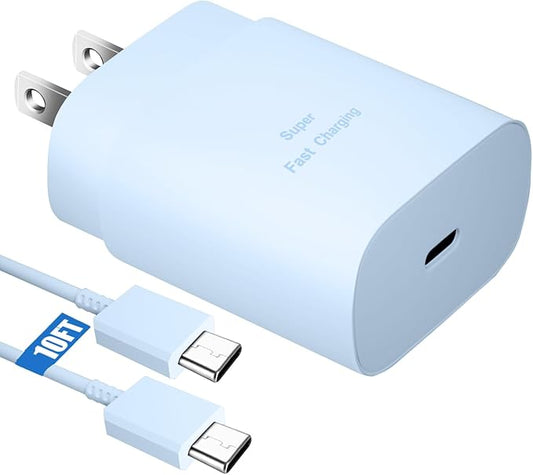 25W Super Fast Charging Cord Type C Block &10Ft USB C Android Phone Charger Cable for Samsung Galaxy S26/S25/S24/S24 Ultra/S24 Plus/S23 Ultra/S23/S23+/S22/S22 Ultra/S22+/S21Ultra/S20 Ultra/Note 20/10