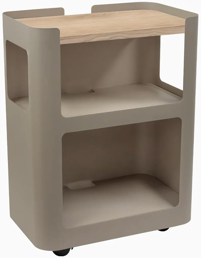 Desky Open Mobile Pedestal - Light Brown Frame/White Ash Top. Compact Office Drawer Cabinet on Wheels