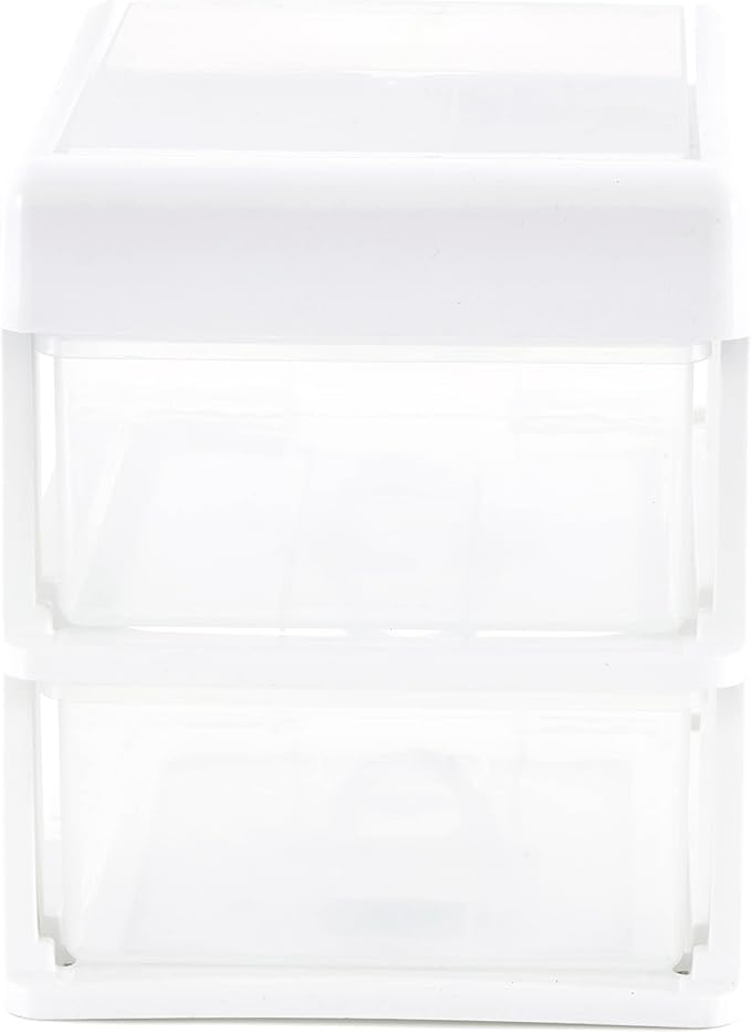 Gracious Living 2 Drawer Desktop & Countertop Organizer with Flip Top Lid for Office Supplies and School Supplies, White/Clear (2 Pack)