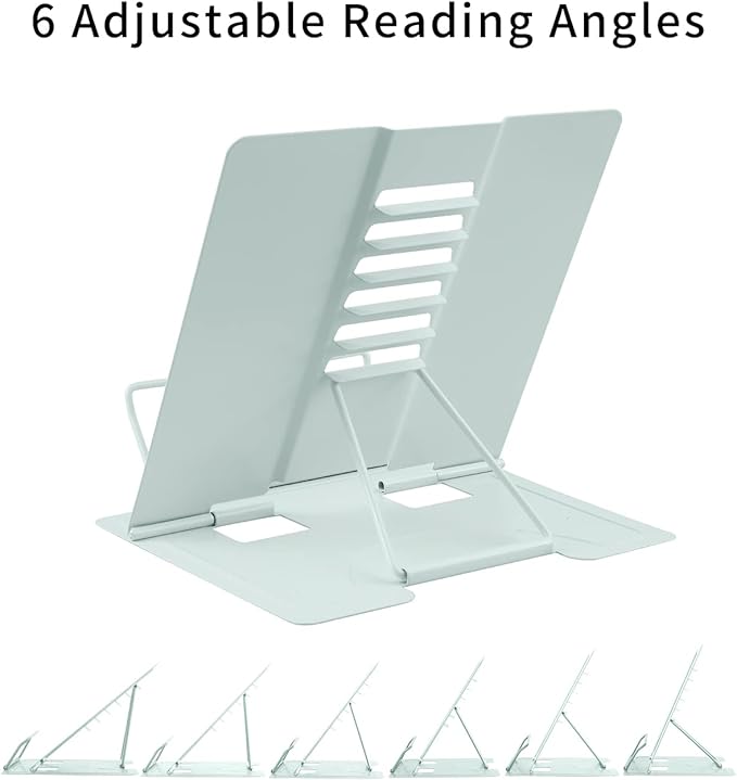 MSDADA Desk Book Stand Metal Reading Rest Book Holder Angle Adjustable Stand Document Holder Portable Sturdy Lightweight Bookstands-Textbooks Tablet Music Books Cook Recipe (Macaron Green)