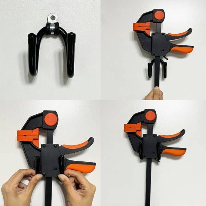 4 Pack Bar Clamp Wall Hanger Wall Storage Clip Bar Clamp Wall Rack Wall Mount Storage Utility Hooks, for Bar Clamp and other woodworking tools, Hang Heavy Tools for Up to 20lbs - No Bar Clamps