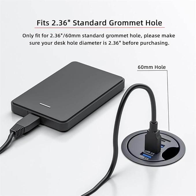 NFHK USB 3.0 Hub SD TF 3 Port USB 60mm Desk Grommet Splitter Dock Station Micro-SD Card Reader for Desktop PC Desk