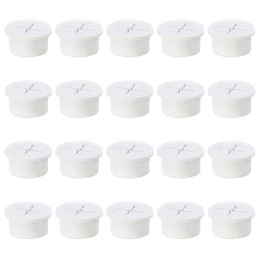 3/4" White Desk Grommet, JTemgle Flexible Cable Grommet Cross Rubber Cable Hole Cover Wire Organizer Caps Desktop Cord Management for Home Office TV Stands Tabletops, 20 Pieces