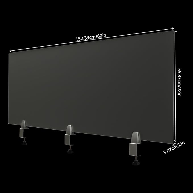 Desk Divider, 60" x 22" Desk Privacy Panel, Frosted Acrylic Office Partition, Table Divider with Clamps, Privacy Divider for Schools Office Call Centers Workstation