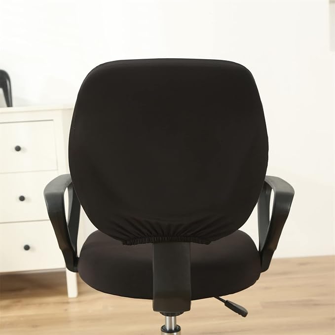 MIFXIN Computer Office Chair Cover Stretch Slipcover 2 Piece Soft Elastic Non-Slip Desk Chair Seat Covers Protector, Only Cover, NO Chair (Black)