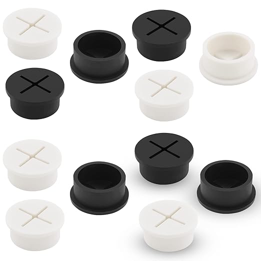 12pcs 1 Inch Cable Grommet, Flexible Desk Grommet, Cable Cord Hole Plug Wire Hole Cover for Desk, Table, Wire Pass Through (Black & White)