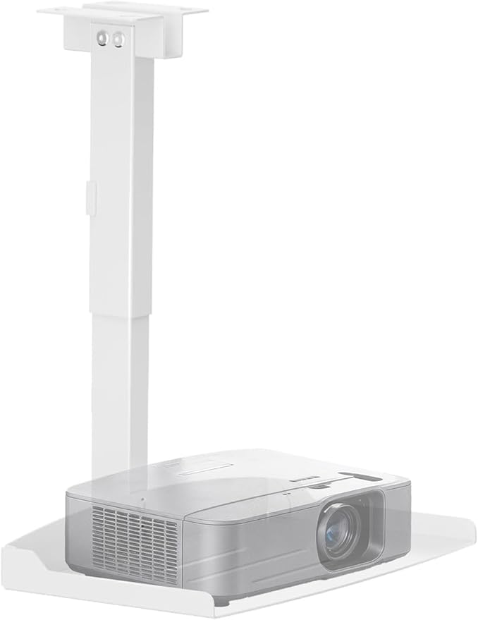 WALI Projector Ceiling Mount Tray, Height Adjustable Wall Mount Holder for Projectors, Hidden Cable Management, Fits Projectors up to 22lbs, 13.7" x 8.6" Platform, White (PM-005-W)