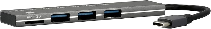 Ohm Denki USB Hub, 3 Ports, Micro SD Card Reader, USB Type-C Connector, PC-SH3PC08-H, 01-3976 OHM Aluminum