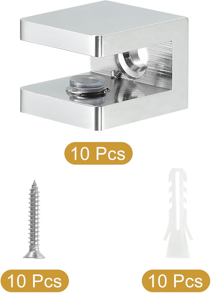 Uxcell Glass Shelf Clamp - 10 Pcs Brass Adjustable Brackets for 5-8mm Thick Glass, Silver