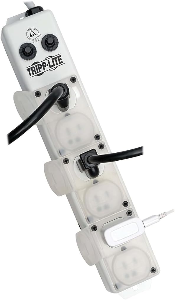Tripp Lite Safe-IT Medical Grade Power Strip for Patient Care Vicinity, 6 Hospital-Grade Outlets, 120V, 15 ft. Right-Angle Cord, UL 1363A, White (PS-615-HG-OEMRA)