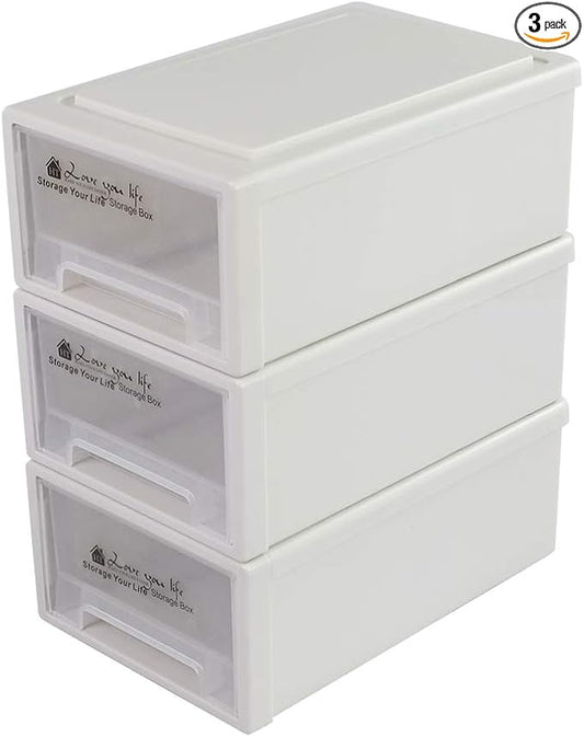 6 Quart Plastic Storage Drawers, Stackable Desktop Organizer, 3 Packs