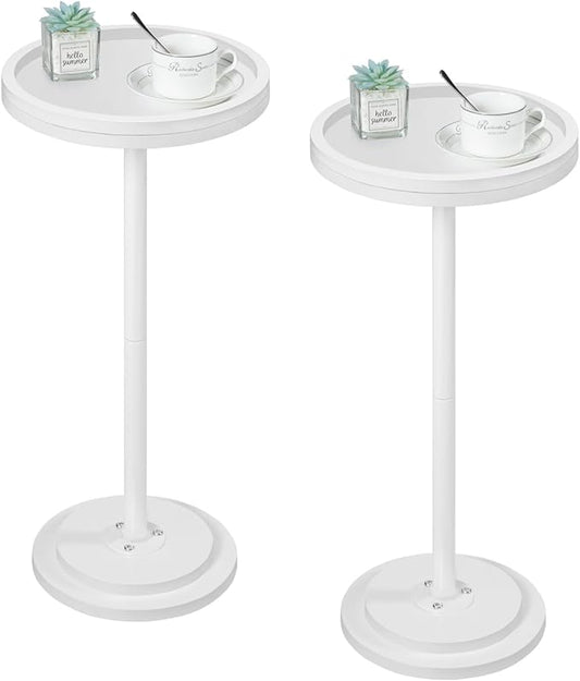 HOOBRO Small Round Side Tables, Set of 2, Drink Tables, Coffee Martini Tables with Pedestal Accent for Small Spaces in Living Room, Bedroom, Sofa Couch, White WW168BZP201