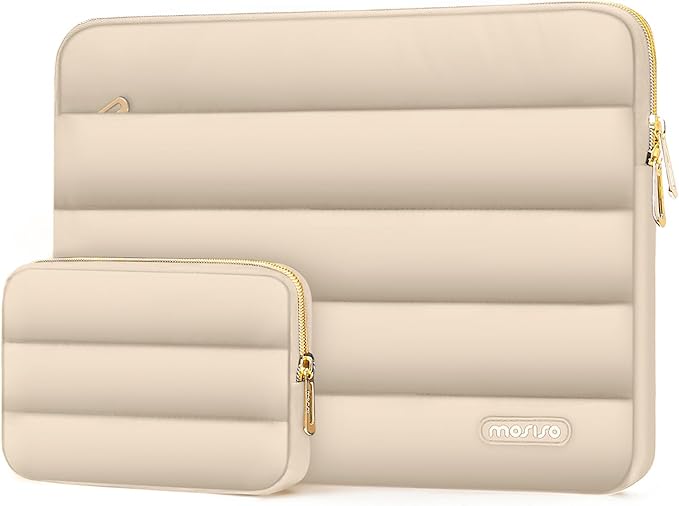 MOSISO Laptop Case 16 inch, 15-15.6 inch Puffy Laptop Sleeve Compatible with MacBook Pro 16 M5 M4 M3 M2 M1, HP Dell ASUS Acer Toshiba Lenovo, Polyester Horizontal Bag with Small Case, Apricot