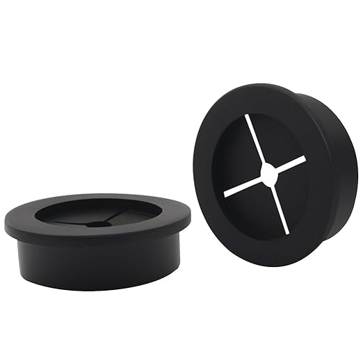 Hordion 2PCS Rubber Grommet 1-3/8 Inch (35mm), Desk Grommet Black Wire Hole Cover for Office Computer Desk Wire Cable Cord Organizer