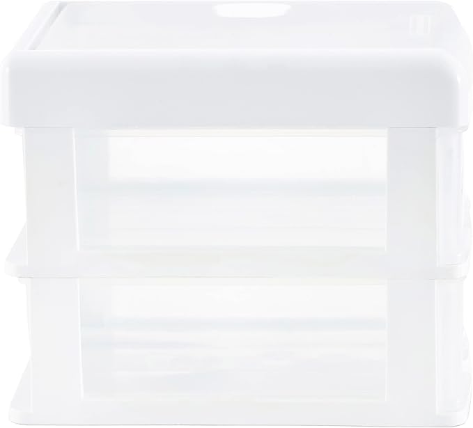 Gracious Living 2 Drawer Desktop & Countertop Organizer with Flip Top Lid for Office Supplies and School Supplies, White/Clear (2 Pack)