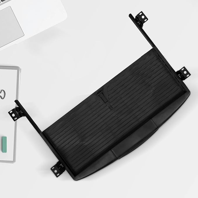 Under Desk Keyboard Tray with Adjustable Height, Ergonomic Slide-Out Keyboard Organizer, Black ABS Holder for Home and Office Use