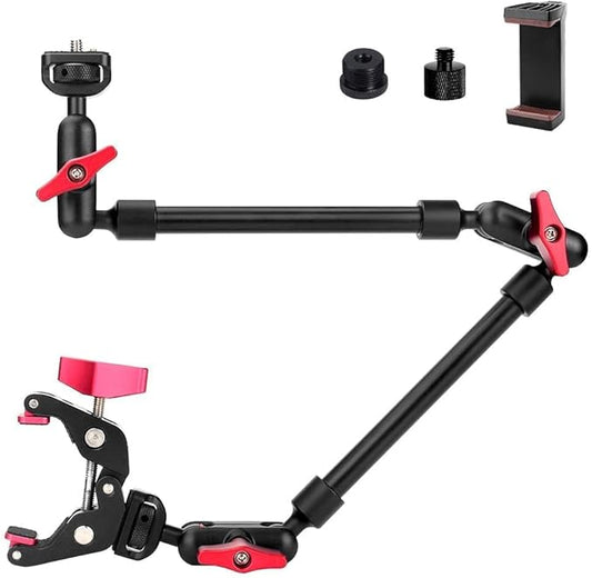 22" Magic Arm Camera Mount, Articulating Arm Tripod Clamp w Thread Adapter, Friction Camera Boom Arm, Overhead Desk Mount Clamp Stand for Phone, Webcam, Mic, Video Rig, Tripod Light