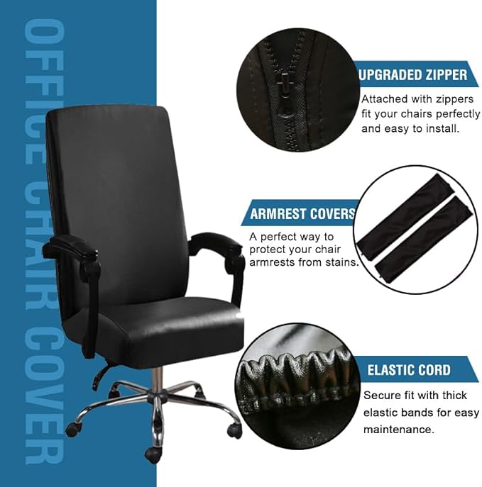 Shukii Waterproof Office Chair Cover PU Leather Computer Seat Covers Stretch Rotating Chair Slipcover with Elastic Bottom Universal Chair Protectors for Rotating Boss Chair (Khaki, Small)