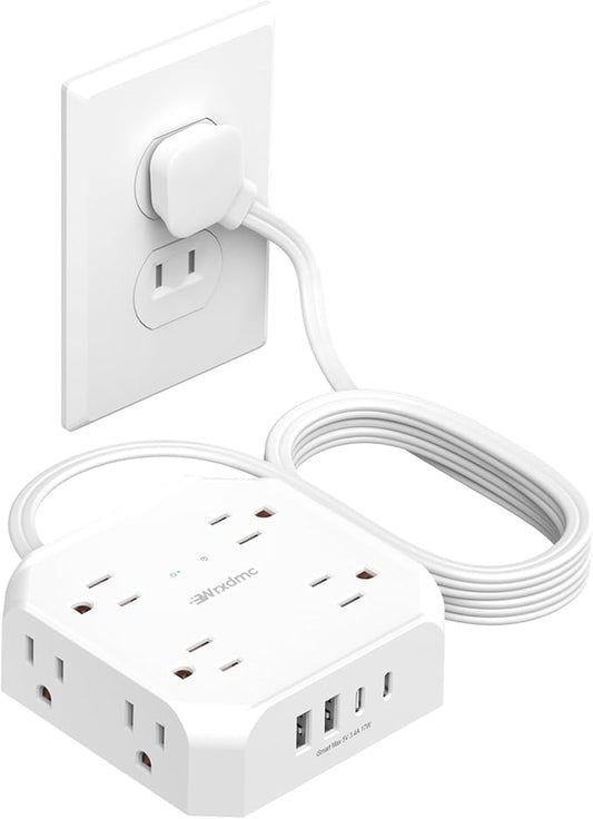 2 Prong Power Strip, WRXDMC 2 Prong to 3 Prong Outlet Adapter, 1400J Two Prong Surge Protector, 10ft Extension Cord, 8 AC Outlets with 2 USB C Port and 2 USB A Port, Wall Mountable,Ideal for Old House